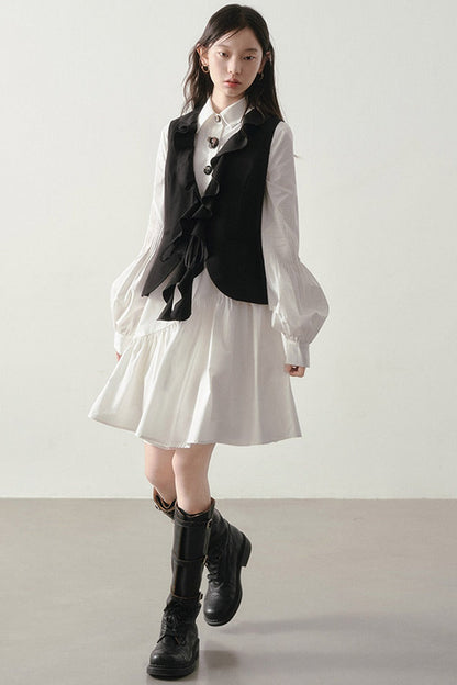 French Style Ruffled Suit Fabric Vest