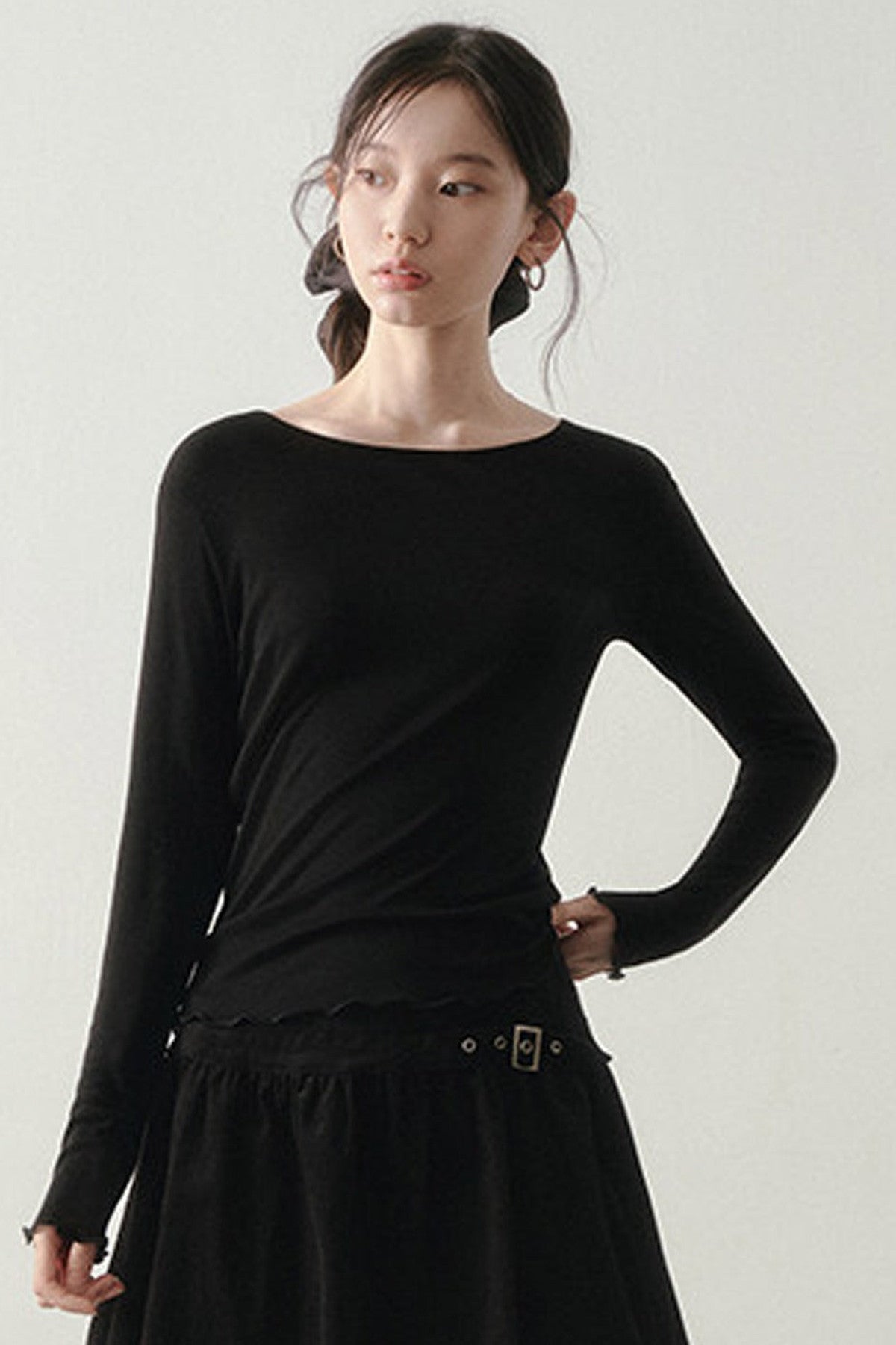 Ballet Style Solid Long Sleeve Top