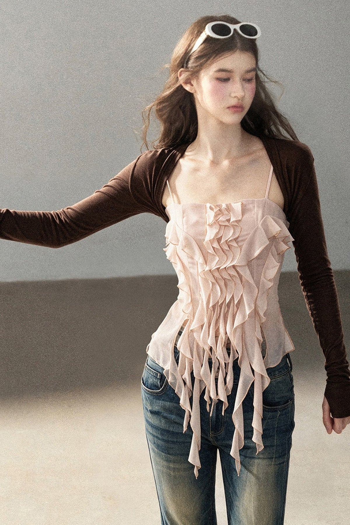 Long-Sleeved Shawl Chiffon Camisole