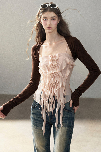 Long-Sleeved Shawl Chiffon Camisole