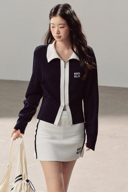 Navy Blue Top and White Short Skirt Set-Up