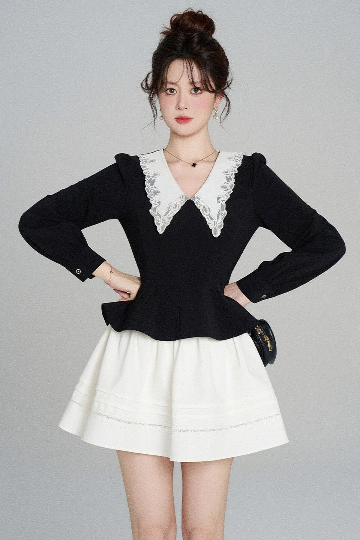 Peplum Waist Lace Collar Shirt