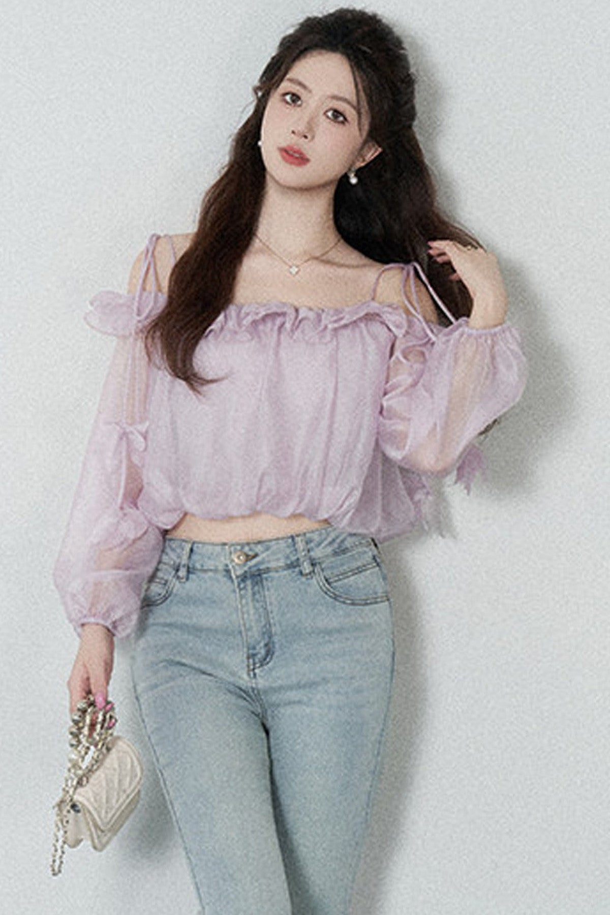 Ruffled One-Shoulder Chiffon Blouse