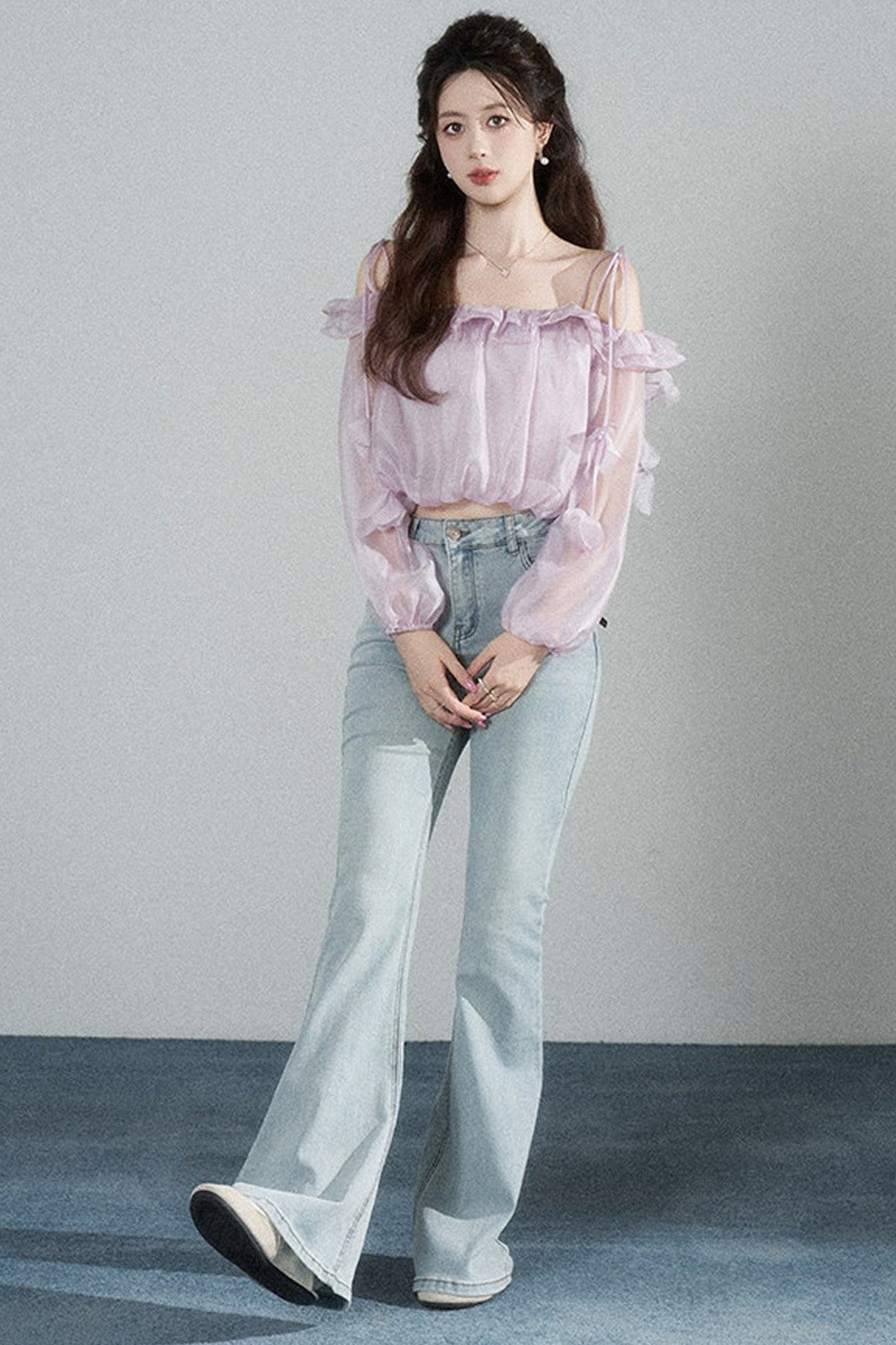 Ruffled One-Shoulder Chiffon Blouse