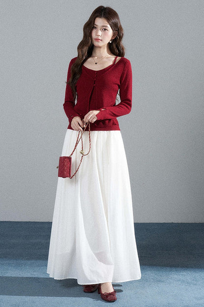 Red Layered-Look Knit Top