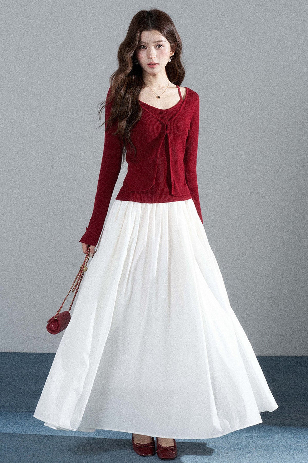 Red Layered-Look Knit Top