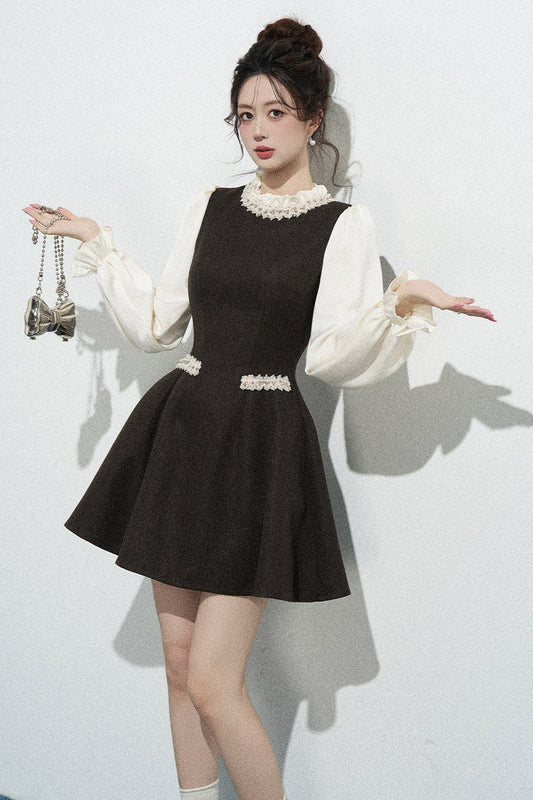 French-Style Long-Sleeve A-Line Dress