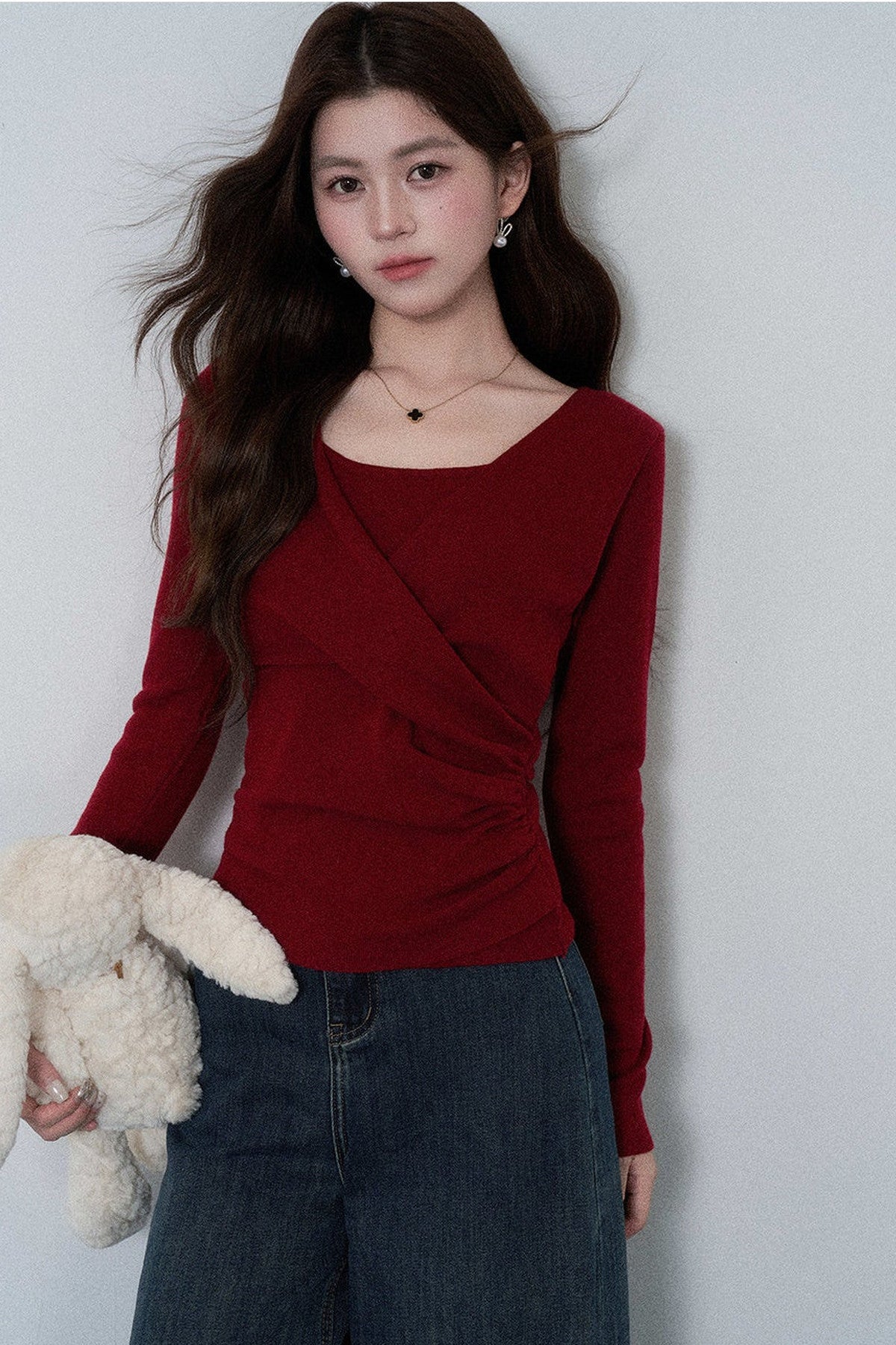 Round Neck Waist-Cinching Knit Top