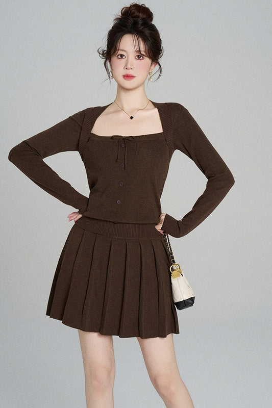 Square Neck Knit Top and Skirt Set-Up
