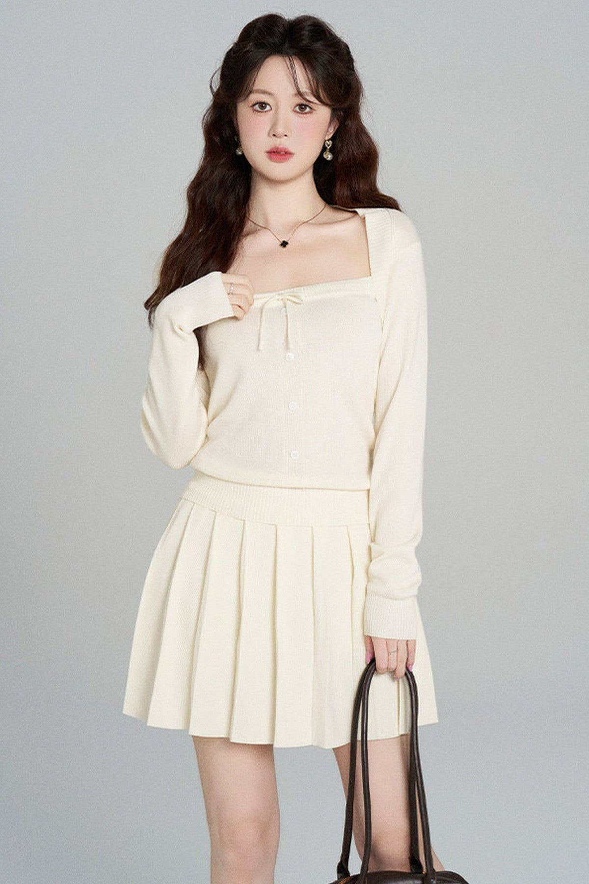 Square Neck Knit Top and Skirt Set-Up