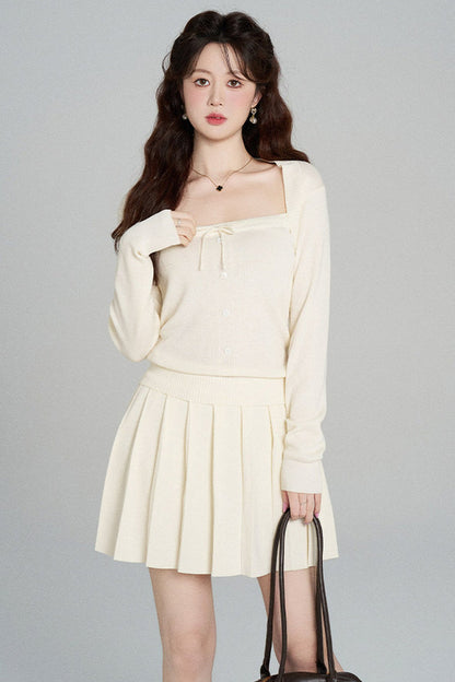 Square Neck Knit Top and Skirt Set-Up