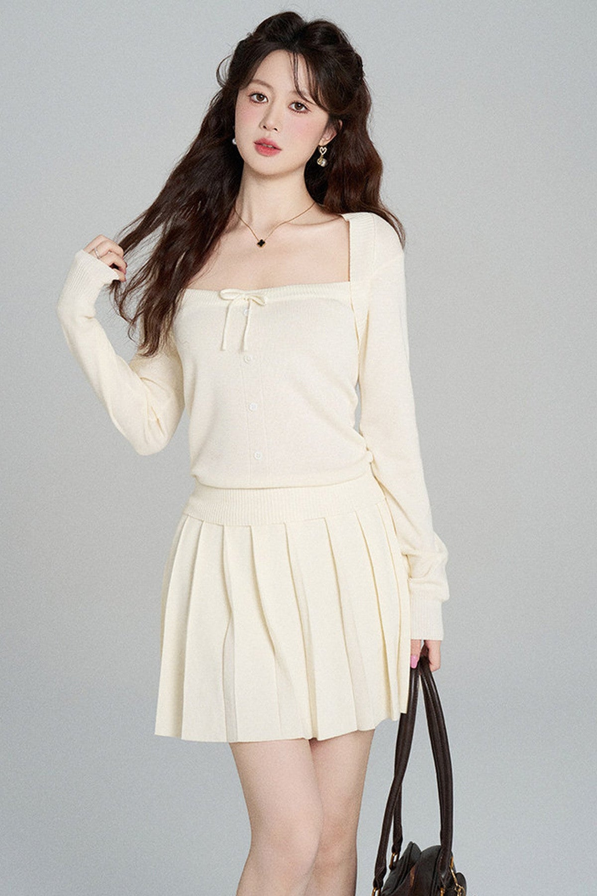 Square Neck Knit Top and Skirt Set-Up