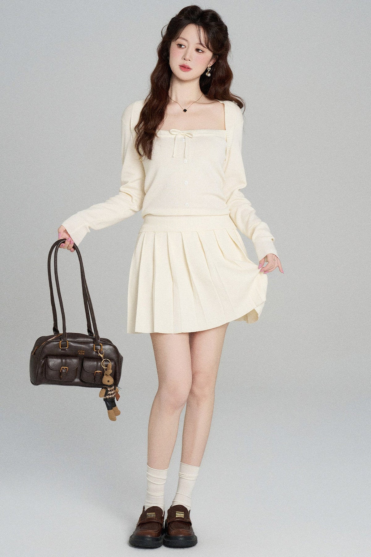 Square Neck Knit Top and Skirt Set-Up