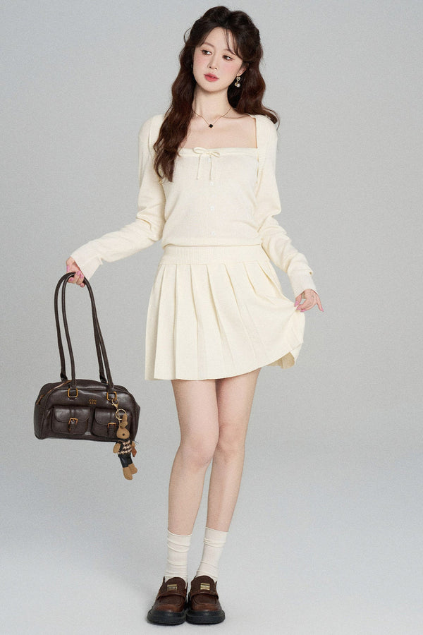 Square Neck Knit Top and Skirt Set-Up