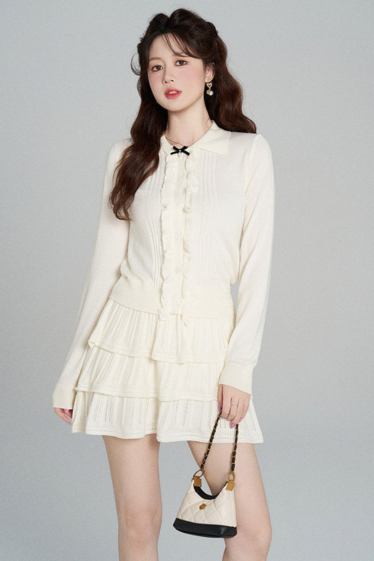 Miu-Style Knit Top and Tiered Skirt Set-Up