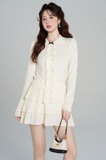 Miu-Style Knit Top and Tiered Skirt Set-Up