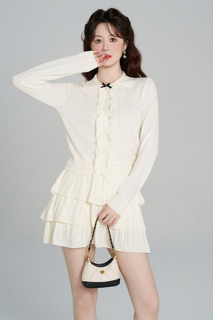 Miu-Style Knit Top and Tiered Skirt Set-Up