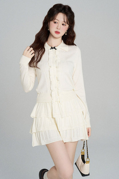 Miu-Style Knit Top and Tiered Skirt Set-Up