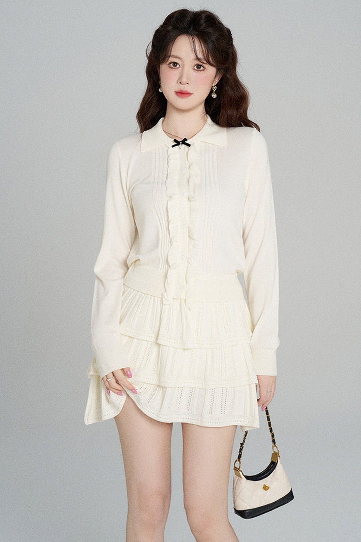 Miu-Style Knit Top and Tiered Skirt Set-Up