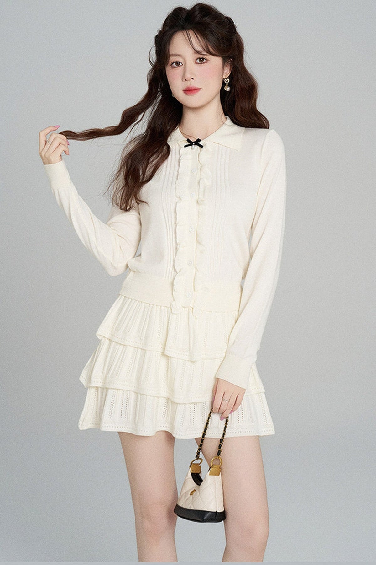Miu-Style Knit Top and Tiered Skirt Set-Up