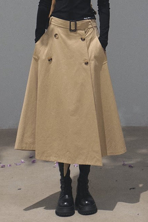 Lyocell A-Line Double-Breasted Skirt