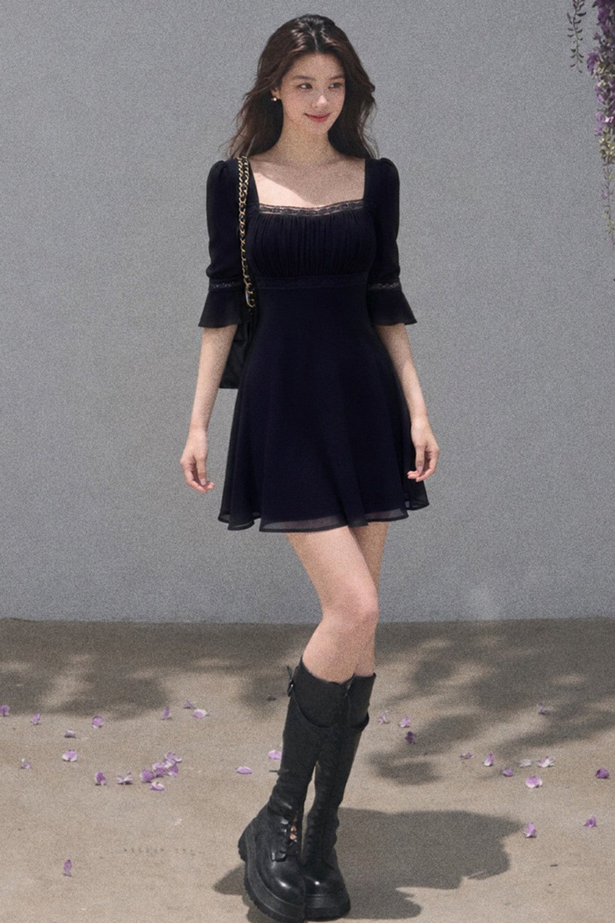 Neck Short-Sleeved Dress