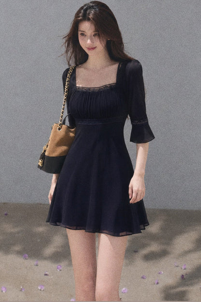 Neck Short-Sleeved Dress