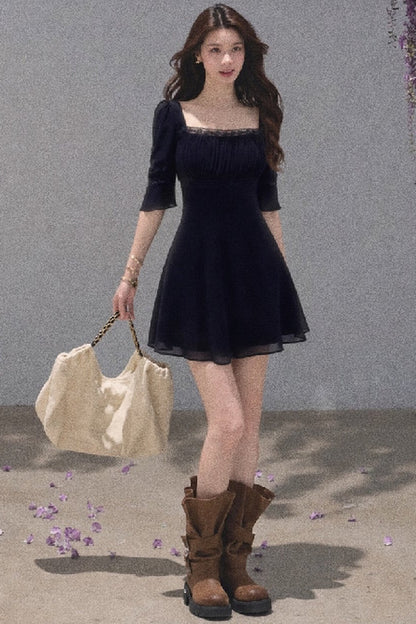 Neck Short-Sleeved Dress