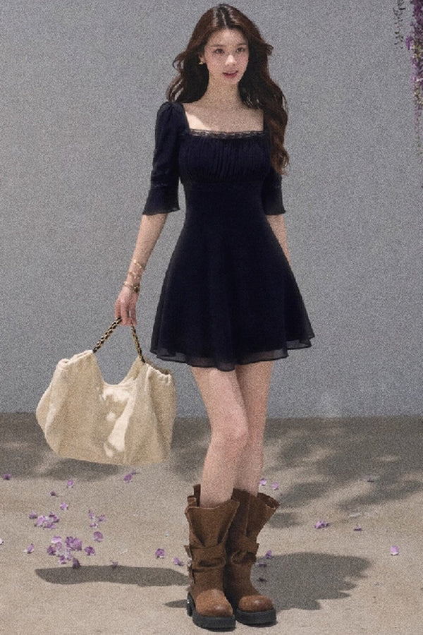 Neck Short-Sleeved Dress
