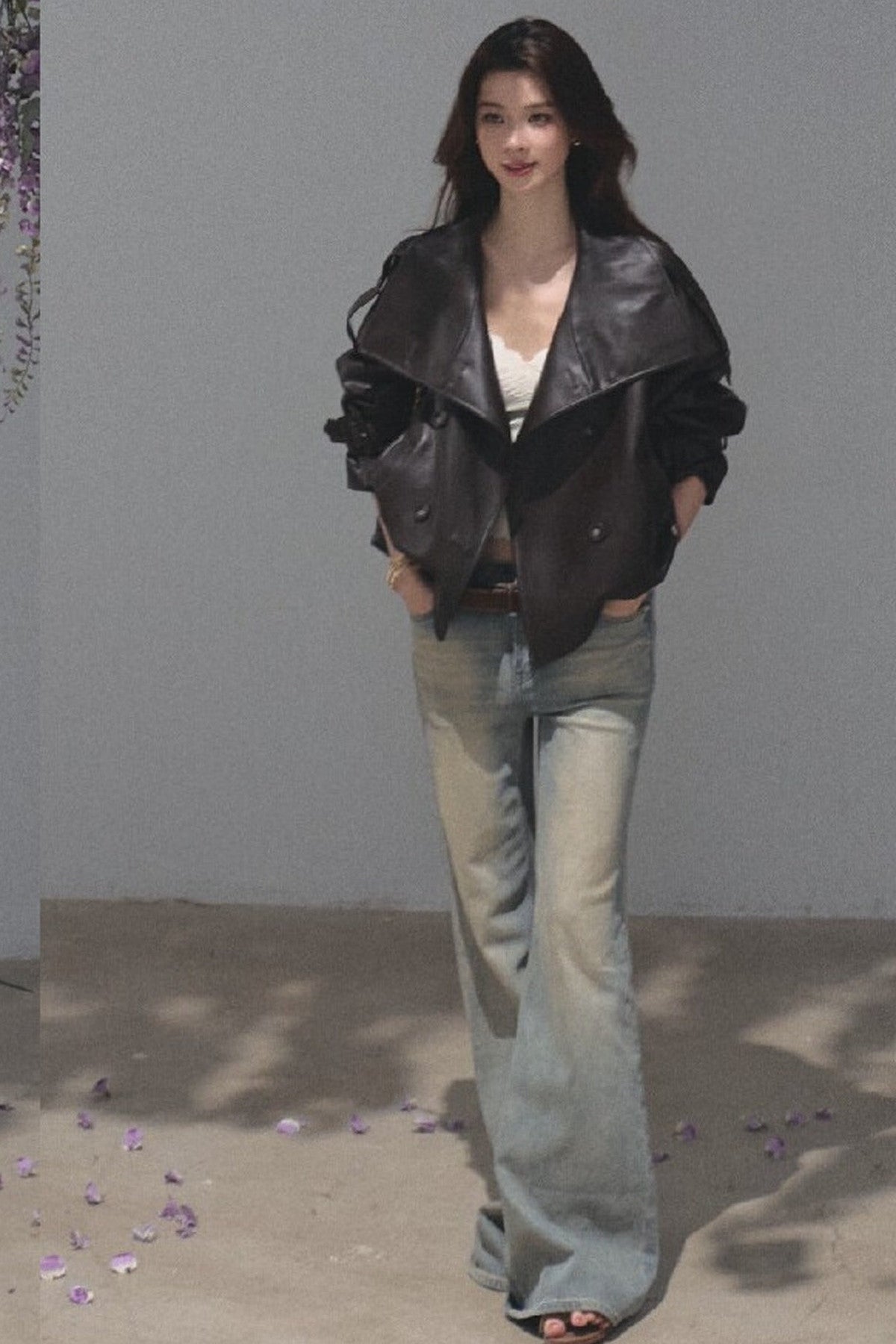 Salt-Washed Gradient Loose Wide-Leg Flared Jeans
