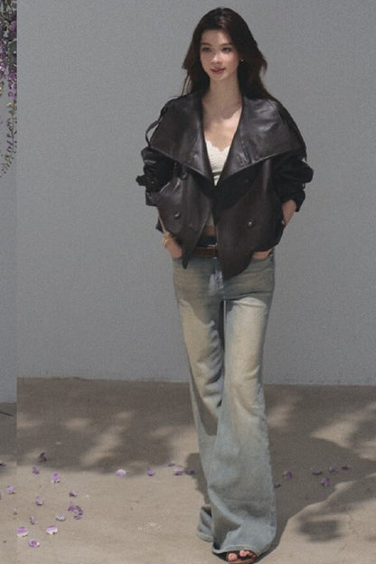 Salt-Washed Gradient Loose Wide-Leg Flared Jeans