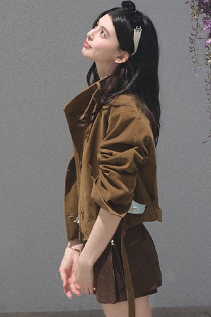 Short Suede Motorcycle Workwear Jacket