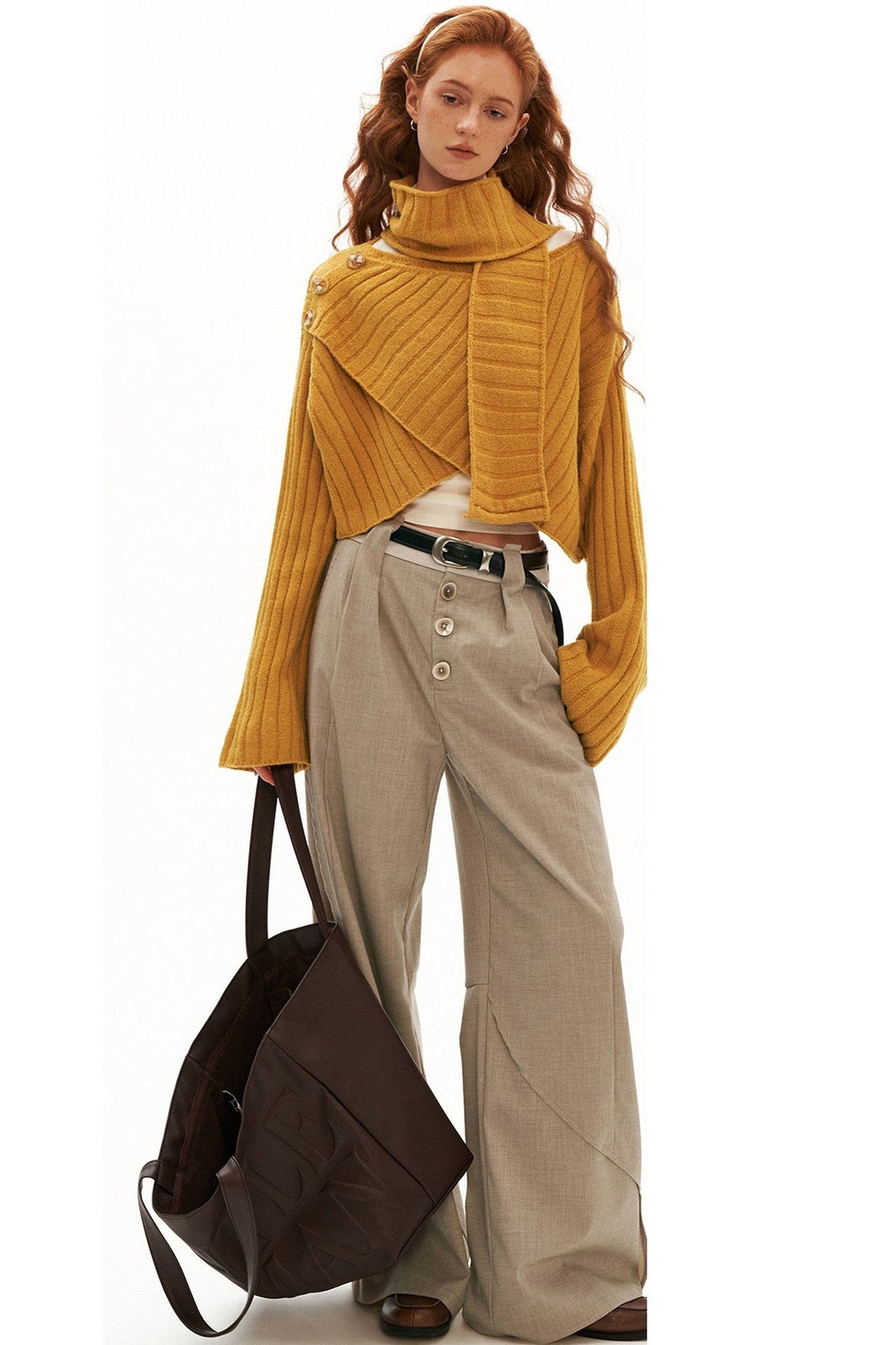Cross Wide-Neck Knit Sweater