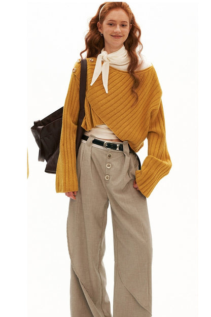 Cross Wide-Neck Knit Sweater