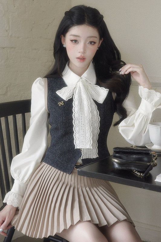 Impression Lapel Button Vest With Shirt  Set-Up