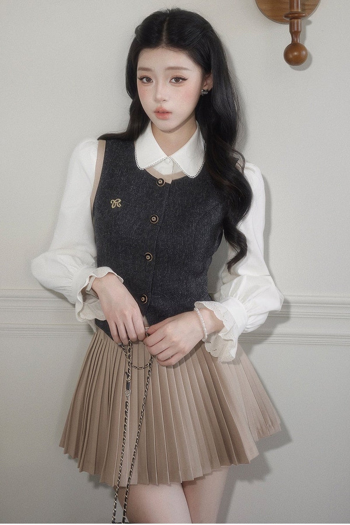 Impression Lapel Button Vest With Shirt  Set-Up