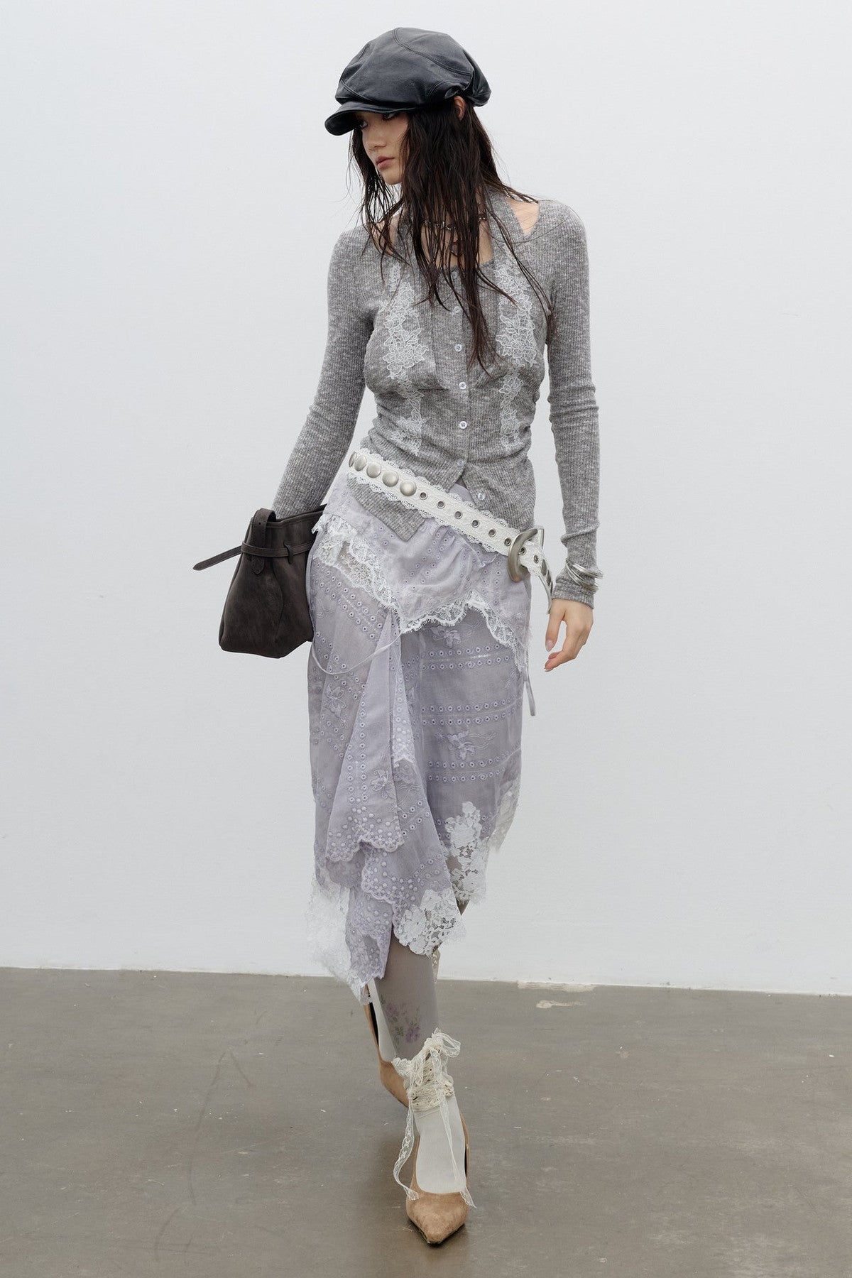 Lace Applique Knitted Halter T-Shirt