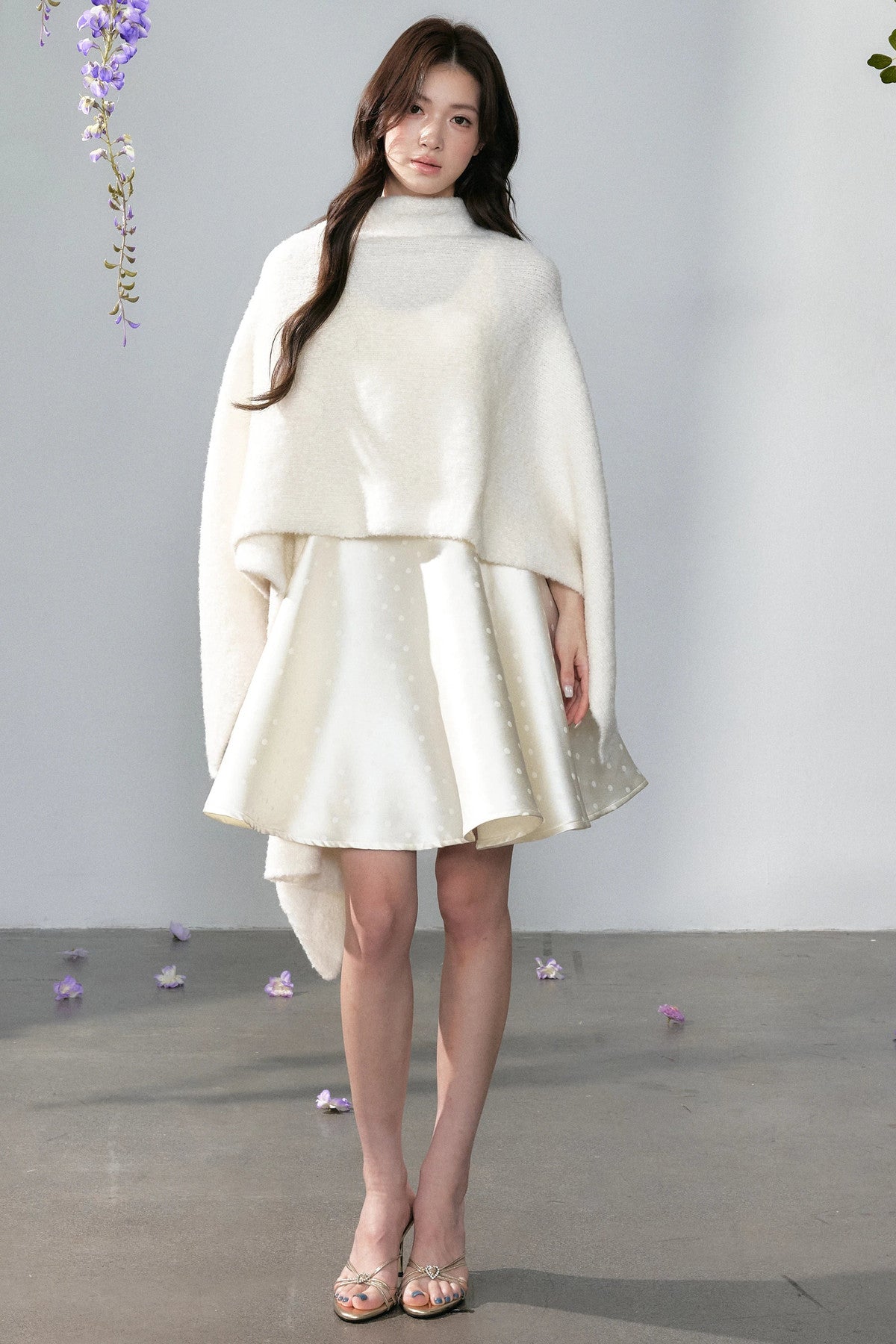 Hepburn Short Skirt Satin Dress And White Shawl Set-Up
