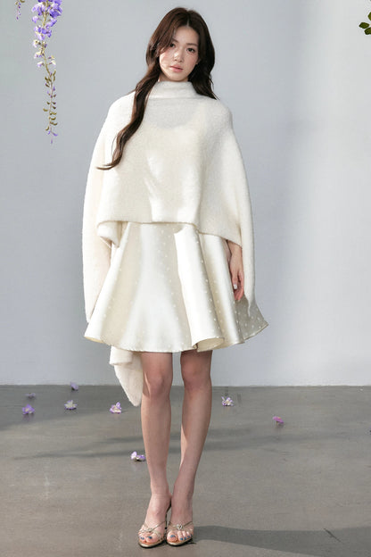Hepburn Short Skirt Satin Dress And White Shawl Set-Up