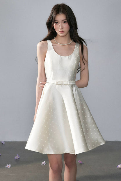 Hepburn Short Skirt Satin Dress And White Shawl Set-Up