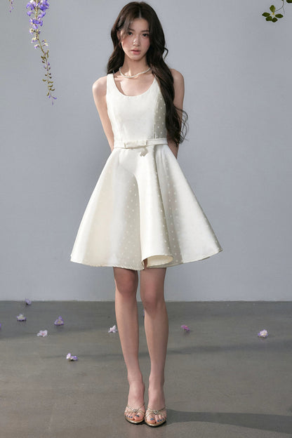 Hepburn Short Skirt Satin Dress And White Shawl Set-Up