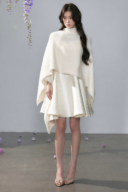 Hepburn Short Skirt Satin Dress And White Shawl Set-Up