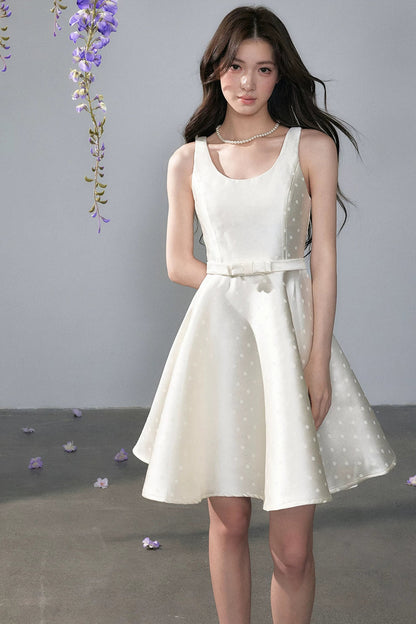 Hepburn Short Skirt Satin Dress And White Shawl Set-Up