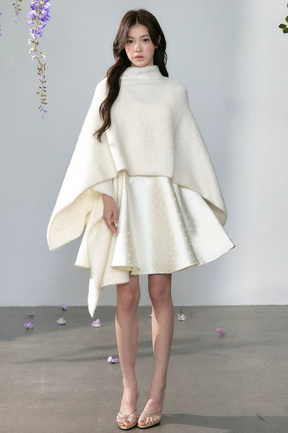 Hepburn Short Skirt Satin Dress And White Shawl Set-Up
