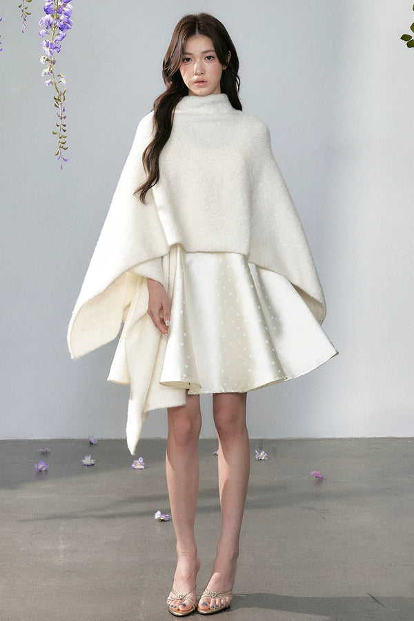 Hepburn Short Skirt Satin Dress And White Shawl Set-Up