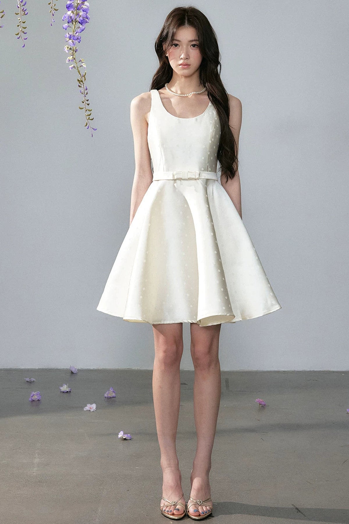 Hepburn Short Skirt Satin Dress And White Shawl Set-Up