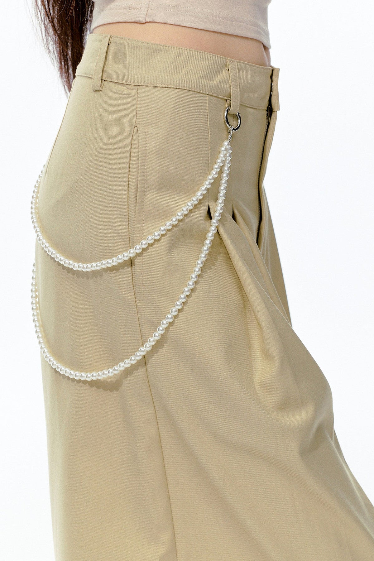 Detachable Pearl Chain Wide-Leg Pants