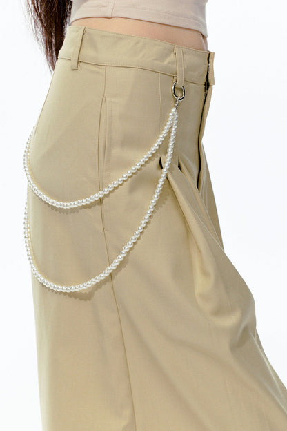 Detachable Pearl Chain Wide-Leg Pants