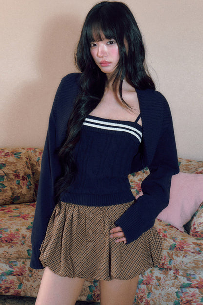 Striped Knit Camisole and Long-Sleeved Cardigan Set-Up