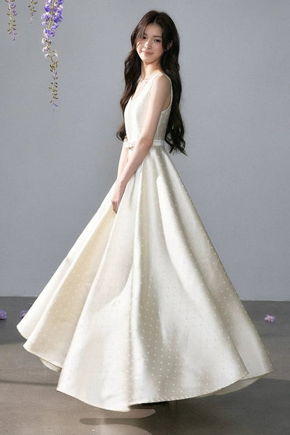 Polka Dot Satin Dress with Bow Shawl Set-Up